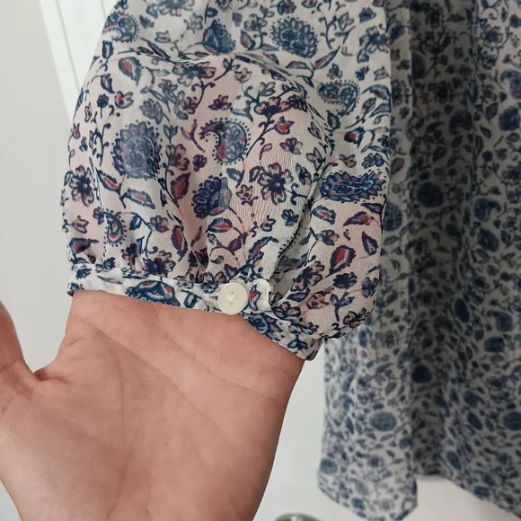 Canyon River Blues Paesant Pre-owned Blue&White Long Sleeve Summer Blouse  Sheer - Picture 6 of 11